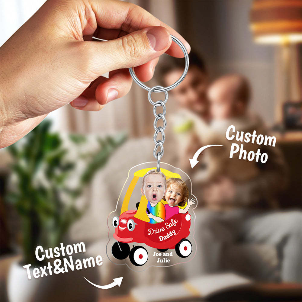 Gifts for Dad Personalized Face Acrylic Keychain Drive Safe Daddy - NameNecklaceAU