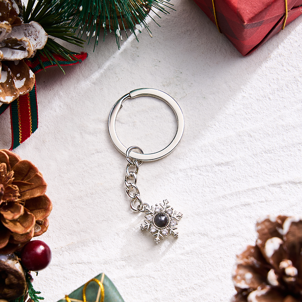 Custom Photo Projection Keychain Personalized Snowflake Projection Keychain Christmas Gifts