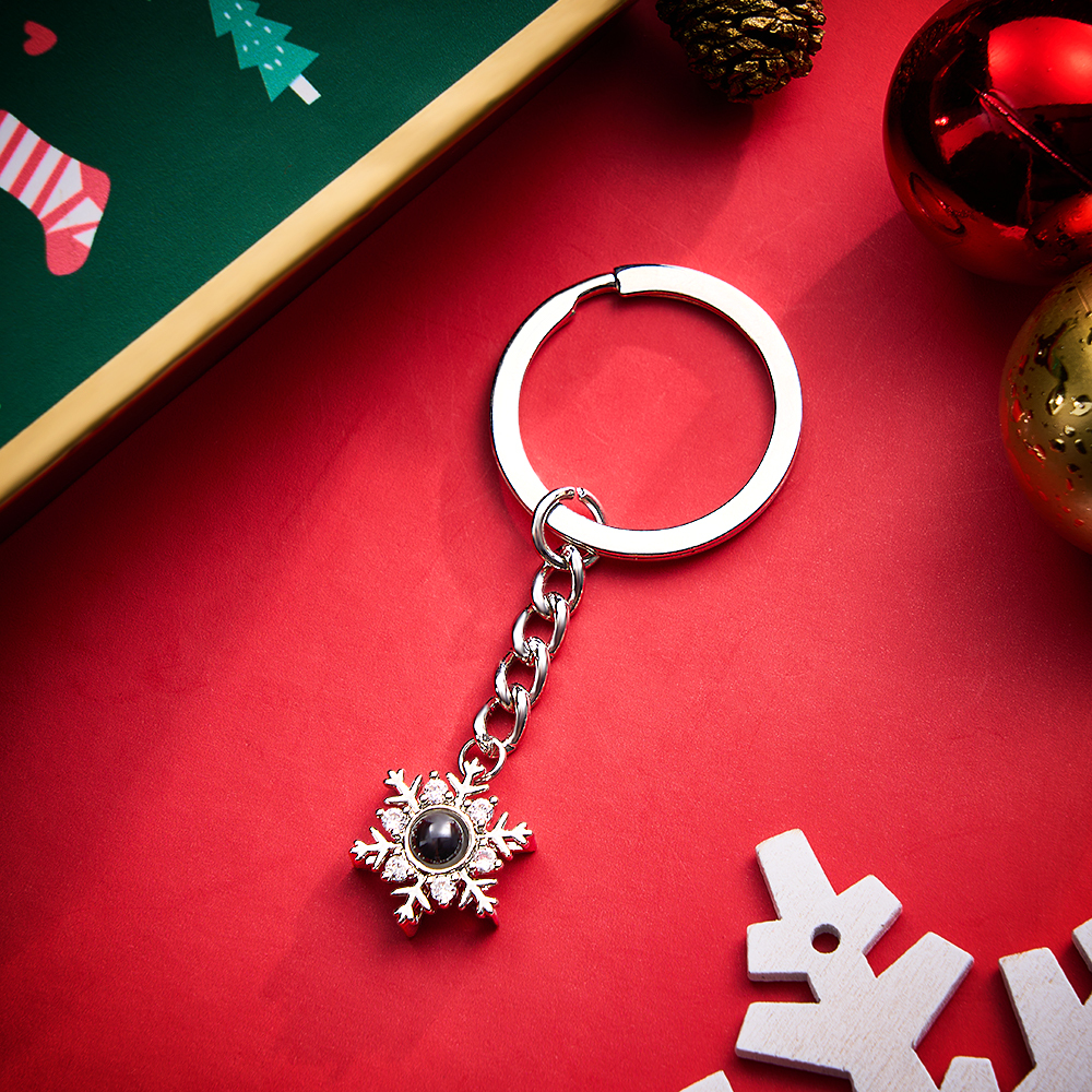 Custom Photo Projection Keychain Personalized Snowflake Projection Keychain Christmas Gifts