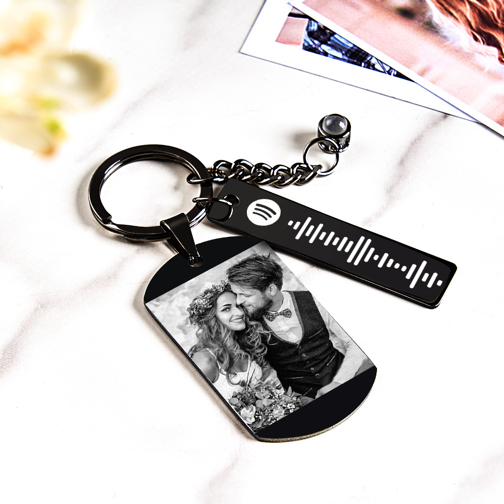 Personalized Photo Projection Spotify Calendar Keychain Custom Photo and Music Keyring Anniversary Gifts