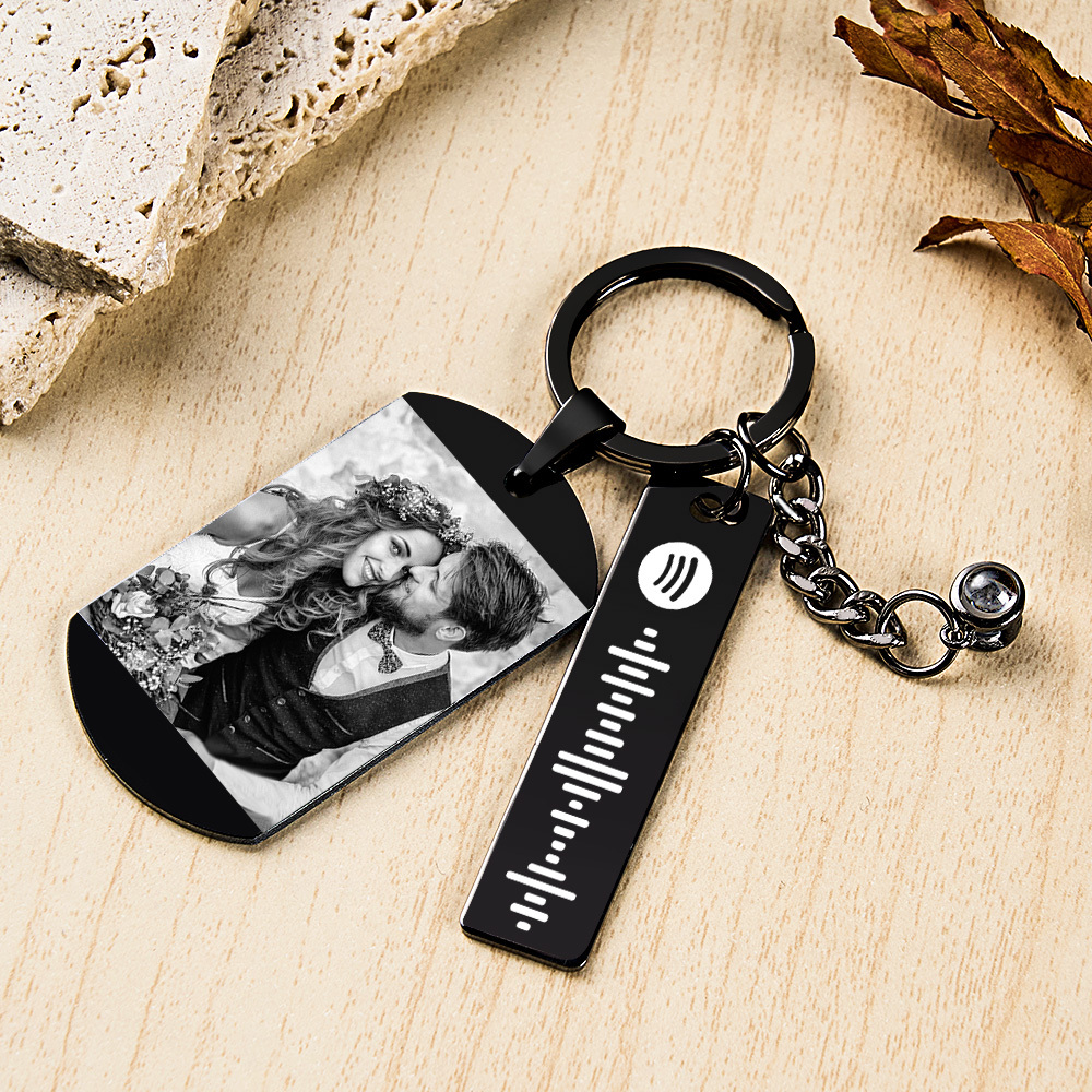 Personalized Photo Projection Spotify Calendar Keychain Custom Photo and Music Keyring Anniversary Gifts
