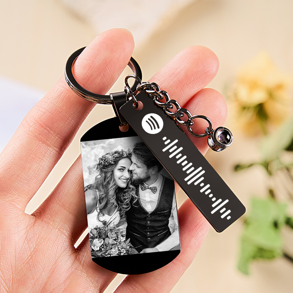 Personalized Photo Projection Spotify Calendar Keychain Custom Photo and Music Keyring Anniversary Gifts