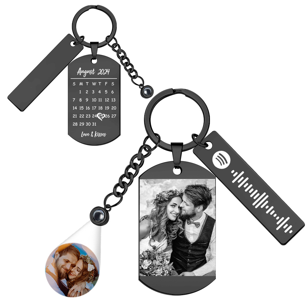 Personalized Photo Projection Spotify Calendar Keychain Custom Photo and Music Keyring Anniversary Gifts