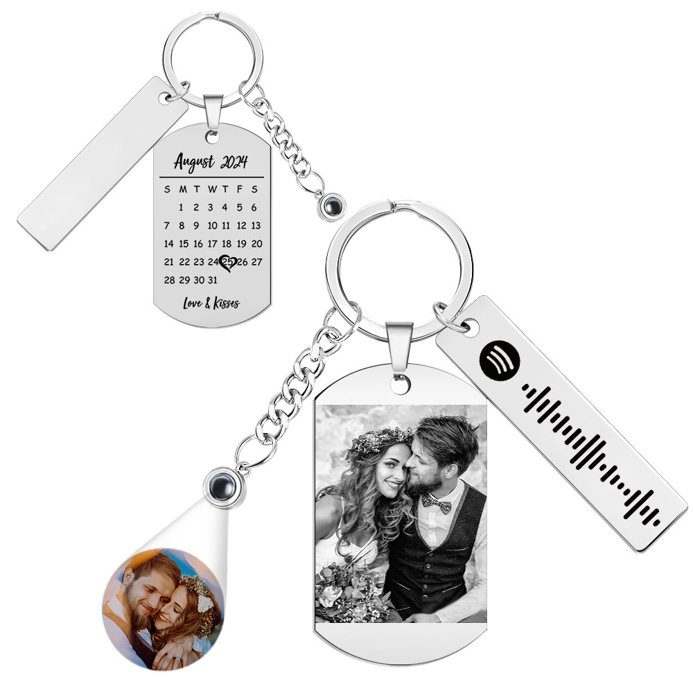 Personalized Photo Projection Spotify Calendar Keychain Custom Photo and Music Keyring Anniversary Gifts