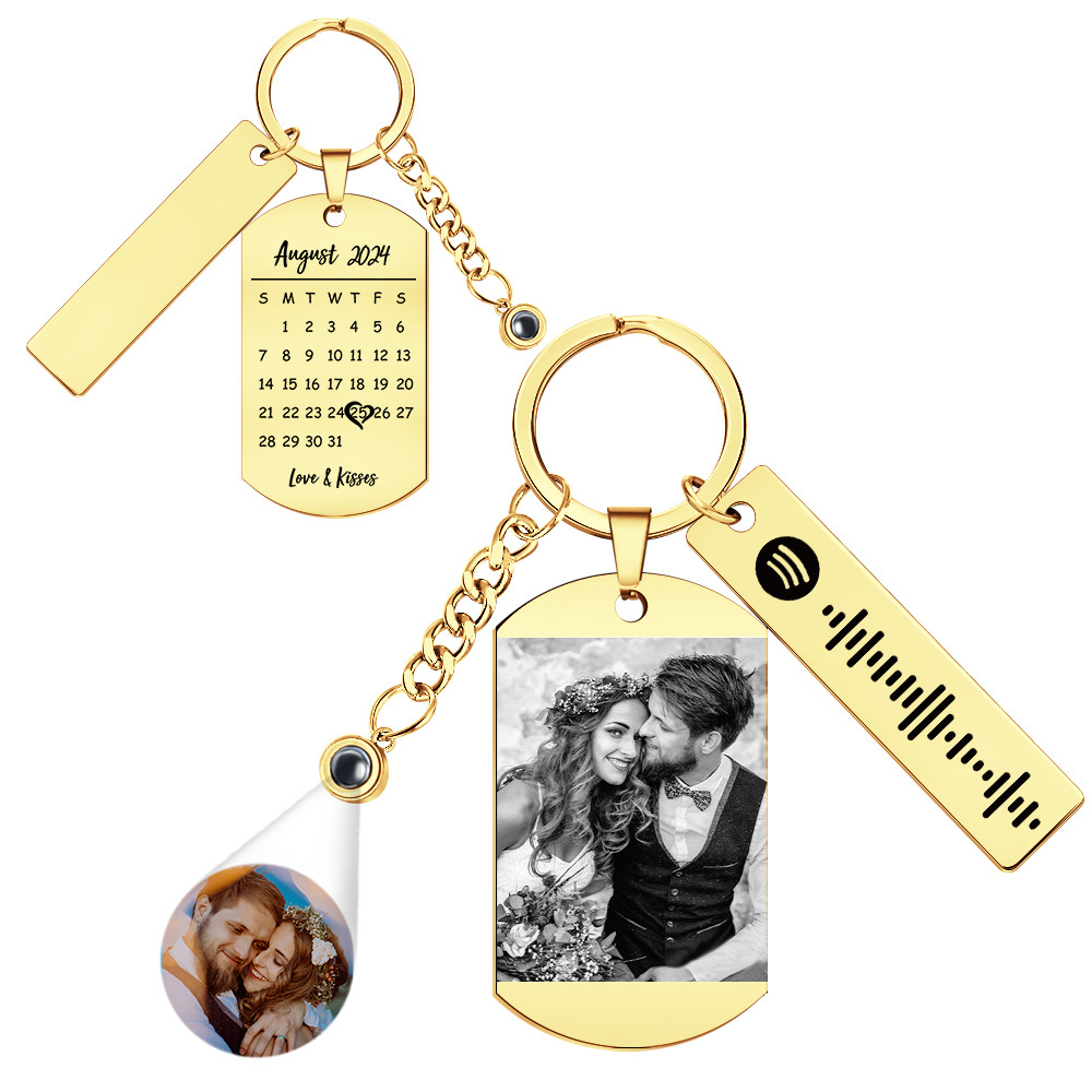 Personalized Photo Projection Spotify Calendar Keychain Custom Photo and Music Keyring Anniversary Gifts