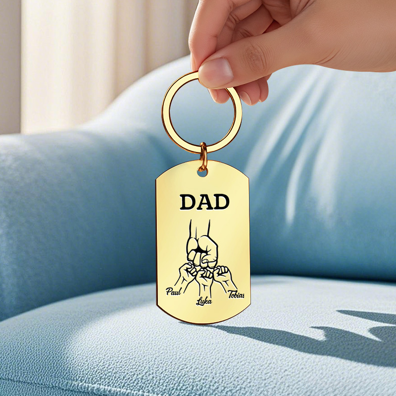 Father's Day Gifts Custom Photo & Family Fist Keychain Personalized Names Metal Keyring Gift for Dad - NameNecklaceAU