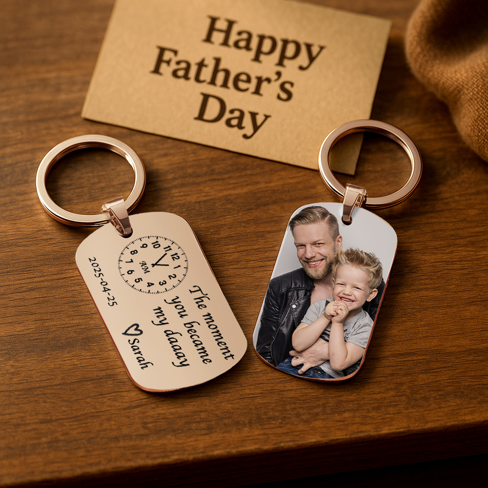 Dad Gift The Moment You Became My Daddy Mummy Keychain First Father's Day Keyring New Dad Keychain Gift Personalised Gift Father's Day Gift - NameNecklaceAU