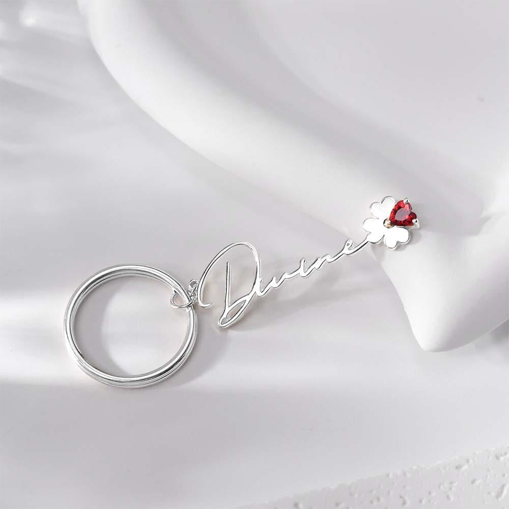 Personalized Birthstone Keychain Gift for Mom Grandma Custom Lucky Clover Keyrings with Kids Name and Birthstone|House Key Chain Gift - NameNecklaceAU