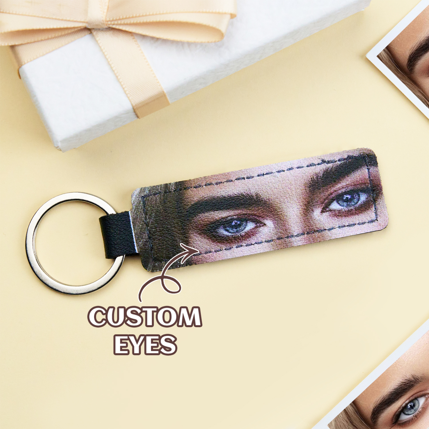 Colored Eyes Keychain Custom Keychain Leather Keychain Can Engraved - NameNecklaceAU