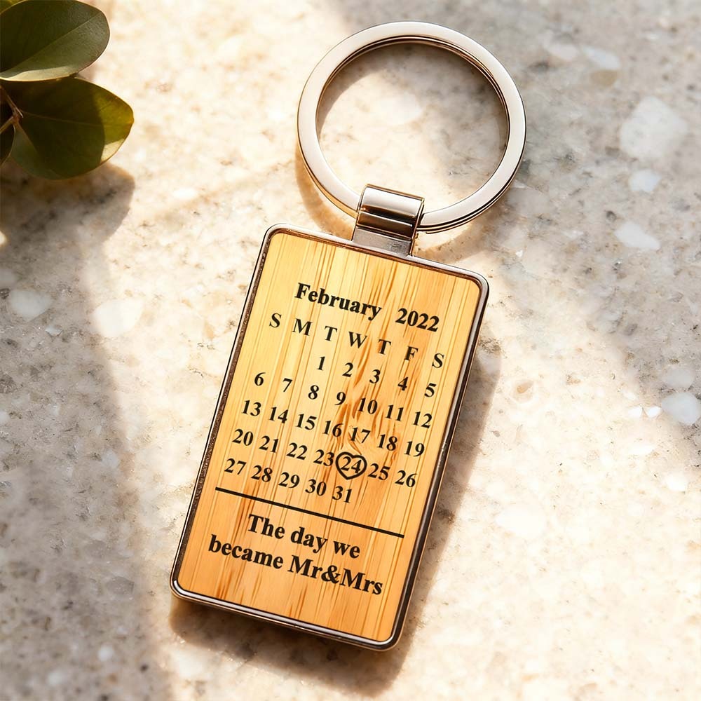 Personalized Photo Keychain Custom Calendar with Message Keyring Engraved Picture Wedding Anniversary Girlfriend Keepsake Gift for Couples - NameNecklaceAU