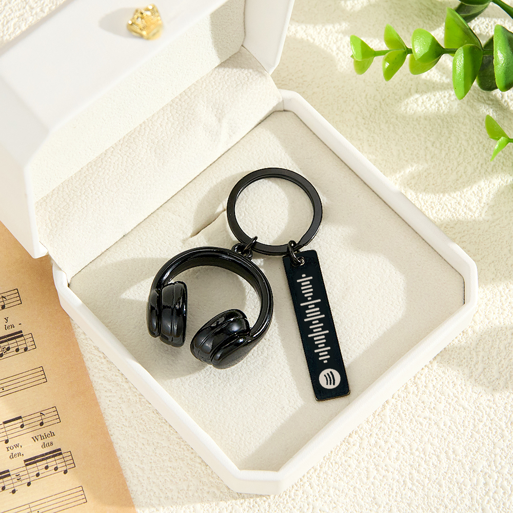 Personalized Spotify Song Keychain Custom Music Code & Headphone Charm Engraved Spotify Playlist Keychain - NameNecklaceAU