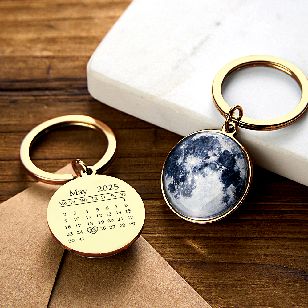 Personalized Date & Moon Phase Keychain Custom Calendar & Moon Keychain Your Special Day Moon Keychain Anniversary Gift - NameNecklaceAU