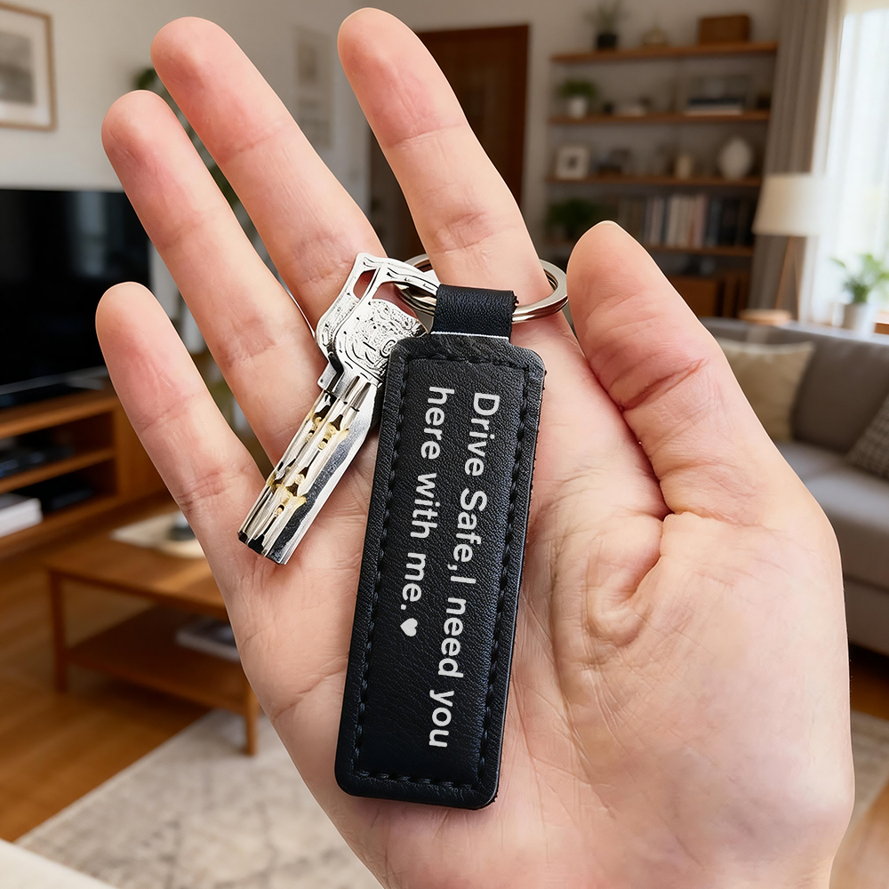 Custom Eyes Keychain Personalized Photo Leather Keyring Drive Safe Keychian for Boyfriend Anniversary Valentine's Day Gift - NameNecklaceAU