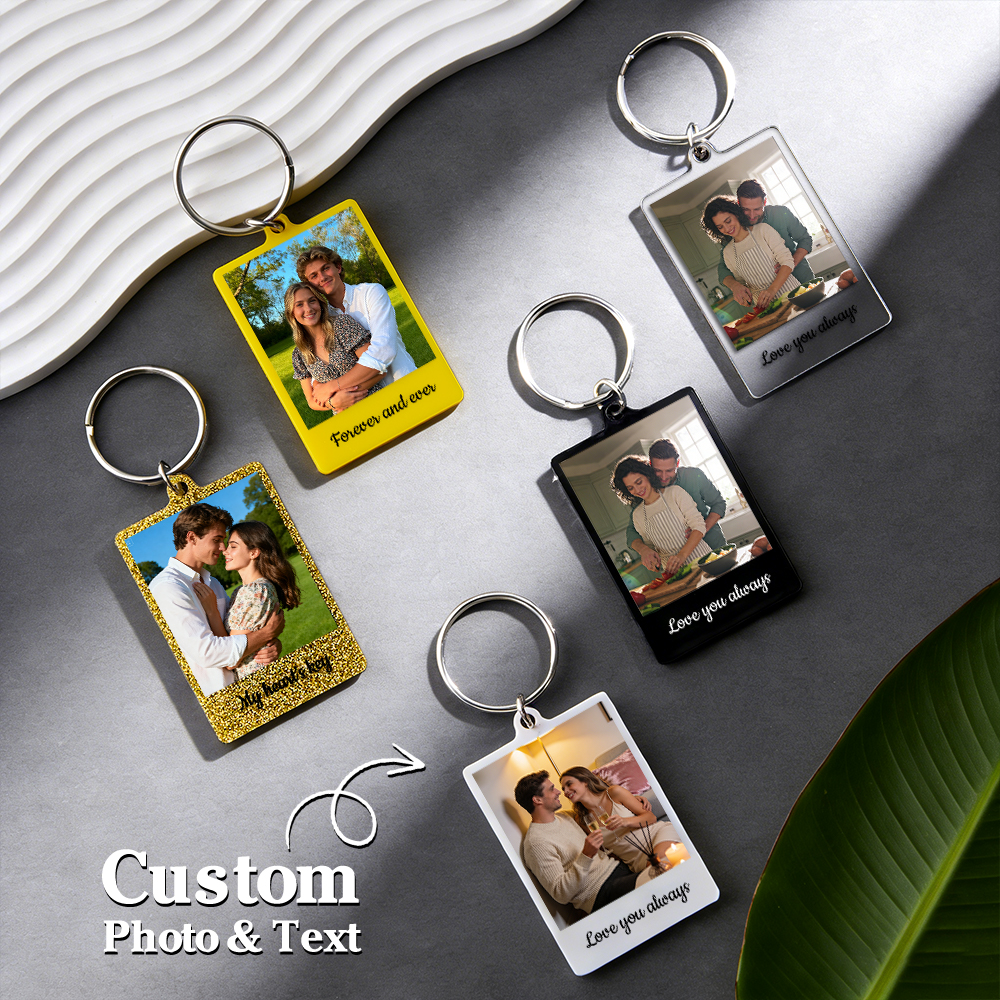 Custom Photo & Message Keychain Personalized Personalized Picture Key Fob Double-Sided Photo Keyring Gift for Him Her