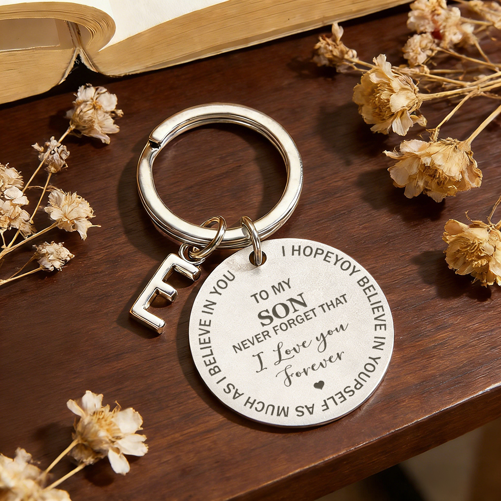 Personalized "To My Son / To My Daughter" Engraved Keychain with Initial Charm Custom Message Keychain - NameNecklaceAU