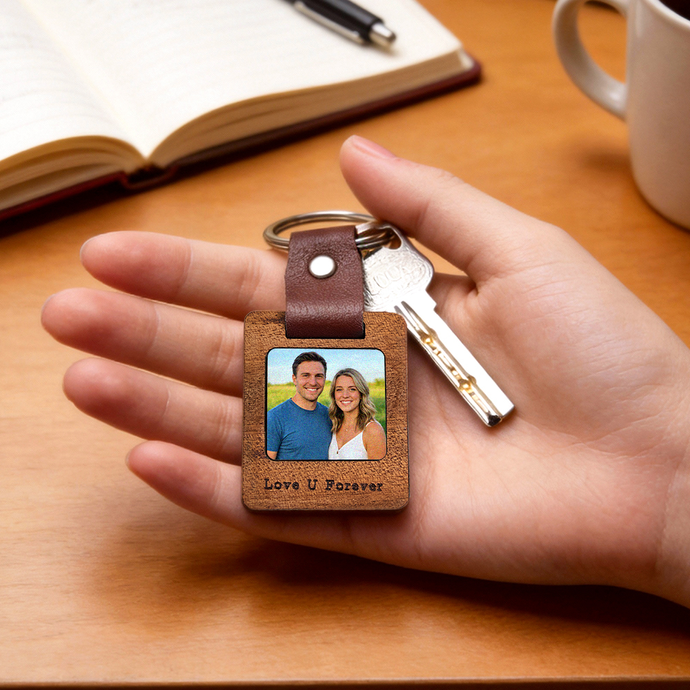 Personalized Photo Calendar Wood Keyring Custom Wooden Picture Calendar Keychain Fifth Anniversary Gifts for Him Her - NameNecklaceAU