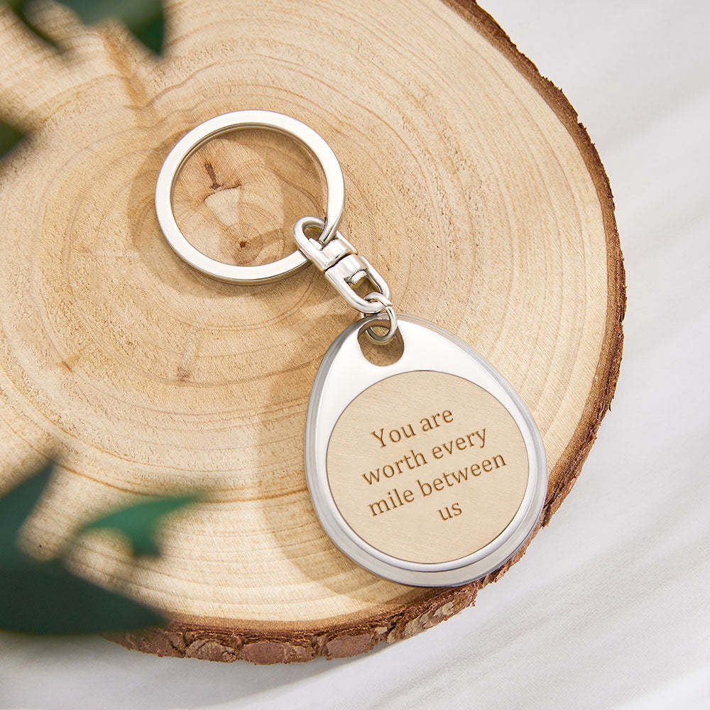 Custom Engraved Wooden Metal Keychain Personalized Text Anniversary Gifts - yournamenecklaceau