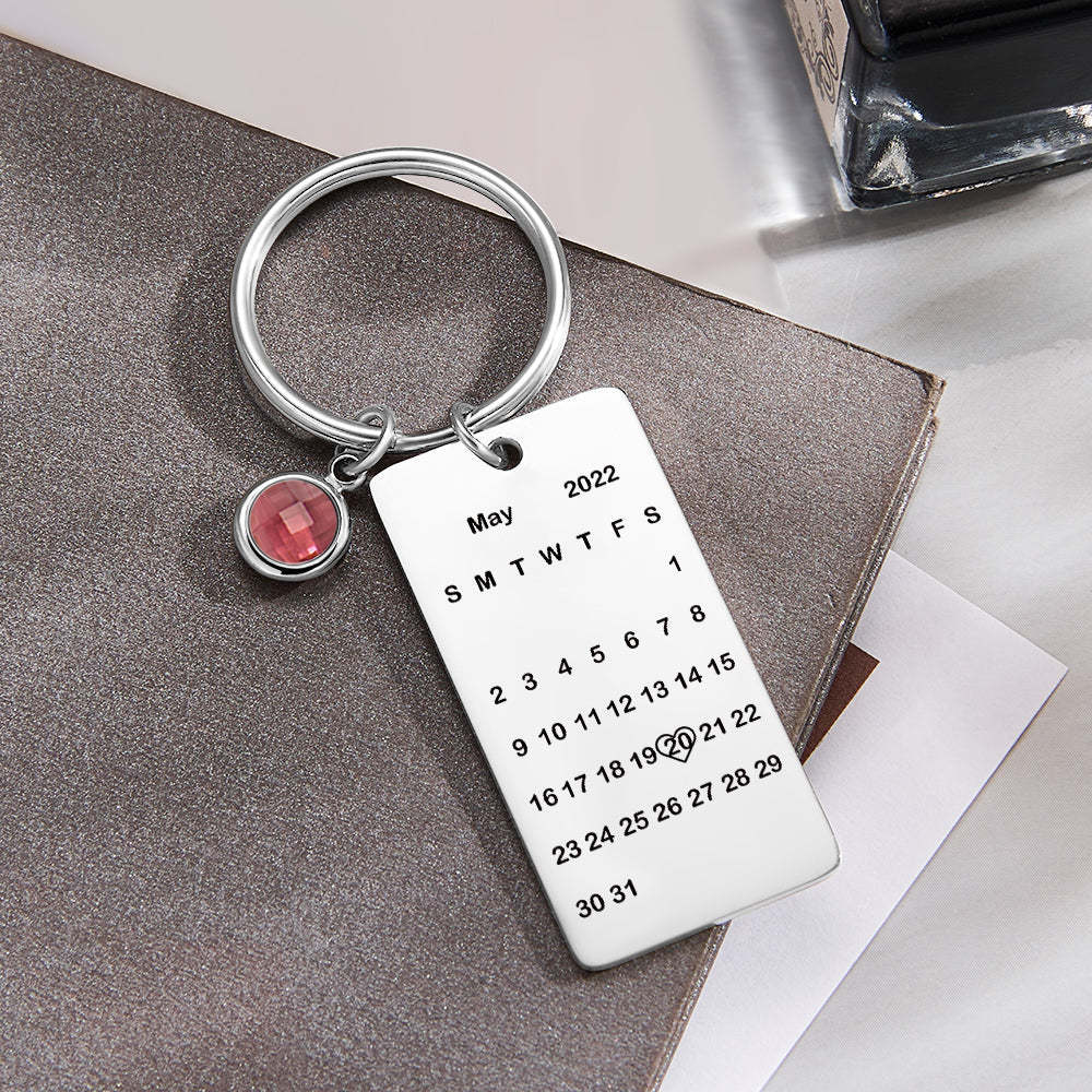 Custom Name Calendar Birthstone Keychain Personalized Date Birthday Gifts - yournamenecklaceau