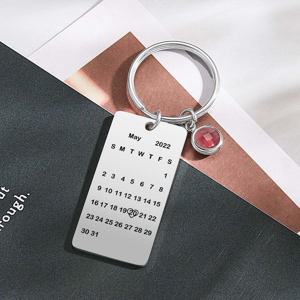 Custom Name Calendar Birthstone Keychain Personalized Date Birthday Gifts - yournamenecklaceau