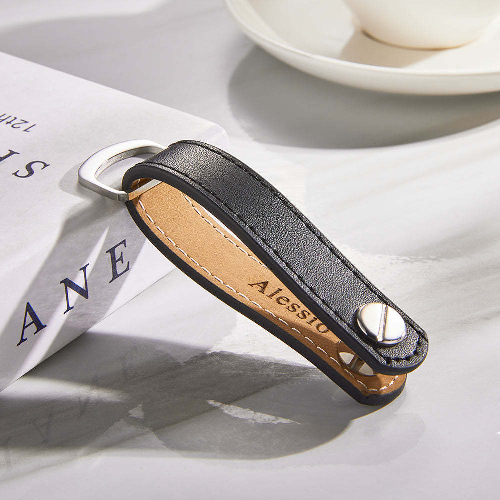 Custom Engraved Keychain Simple Leather Men's Gifts - yournamenecklaceau