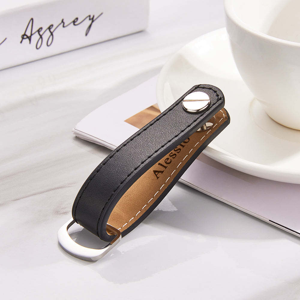 Custom Engraved Keychain Simple Leather Men's Gifts - yournamenecklaceau