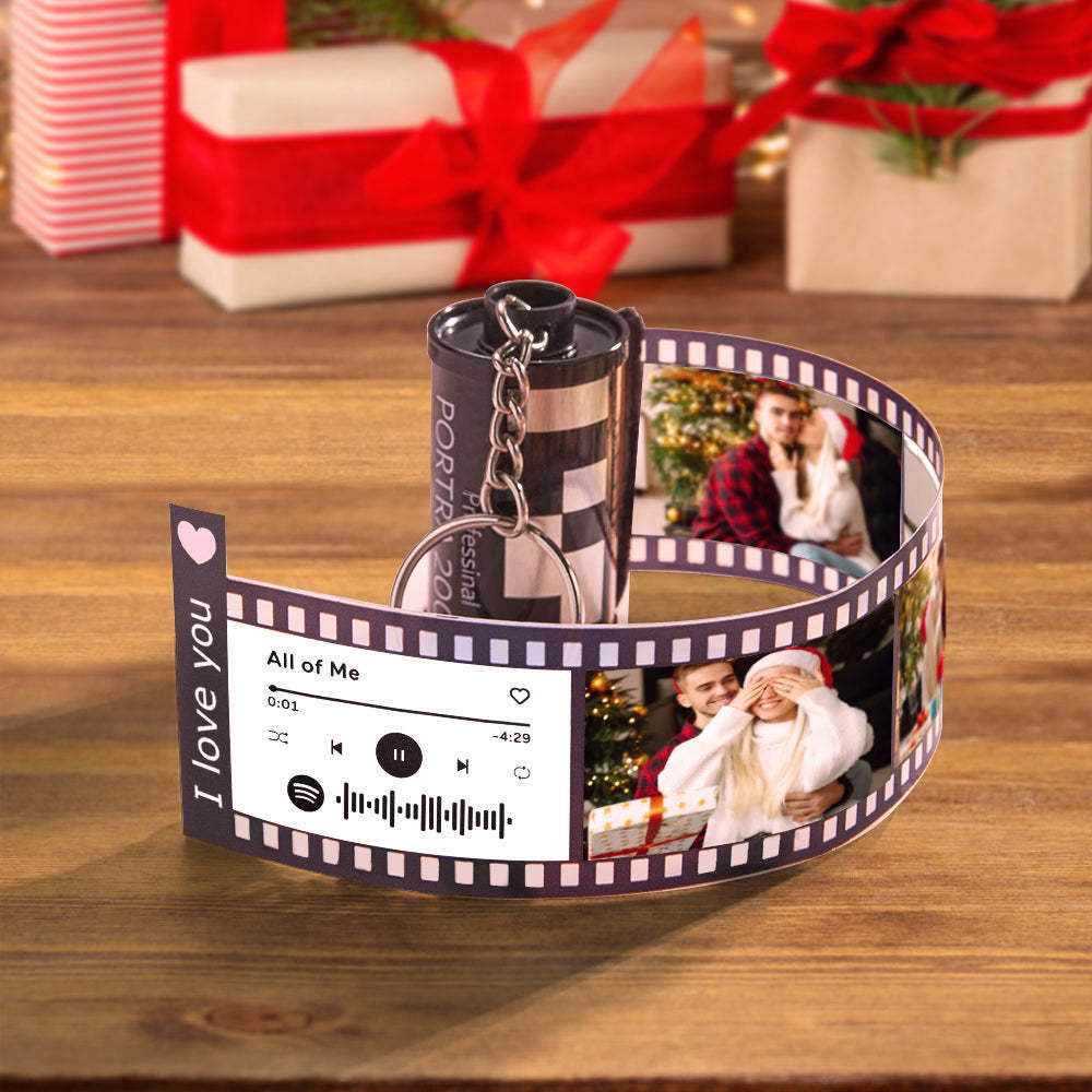 Personalized Spotify Code Camera Roll Keychain with Text Christmas Gift for Couple - yournamenecklaceau