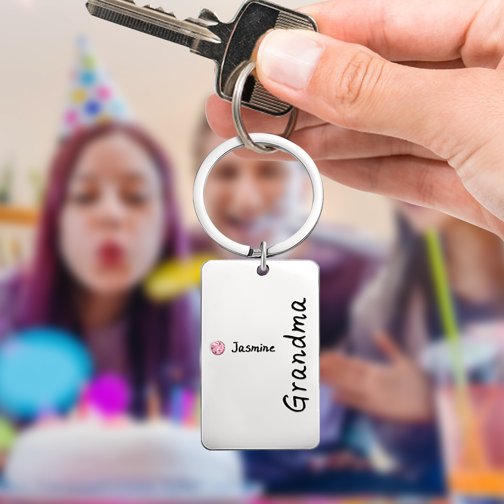 Personalized Birthstone Keychain Gift for Mom Grandma - yournamenecklaceau