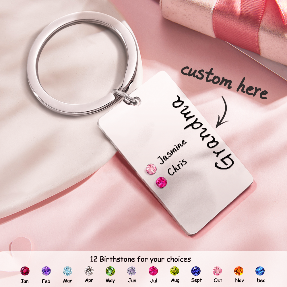 Personalized Birthstone Keychain Gift for Mom Grandma - yournamenecklaceau