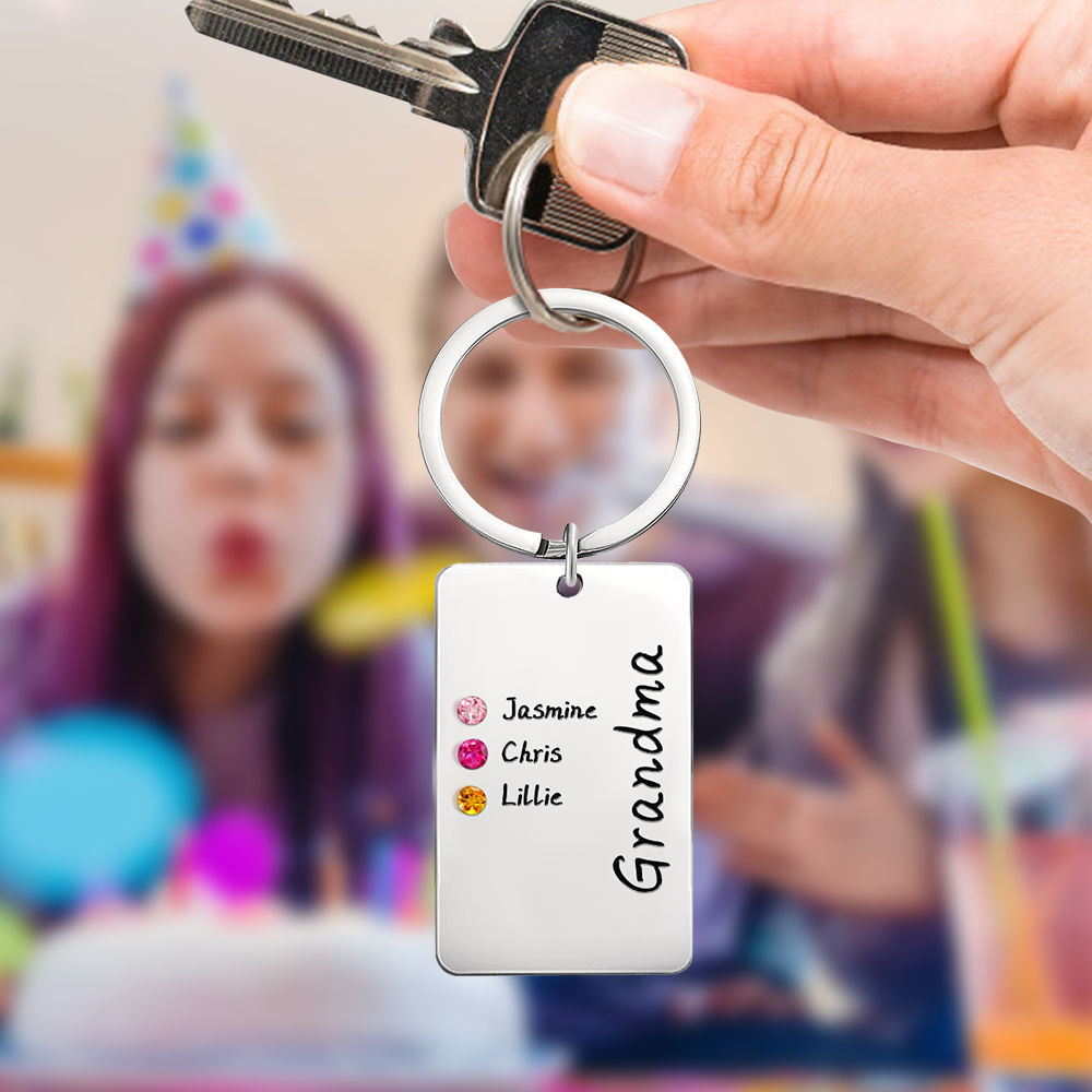 Personalized Birthstone Keychain Gift for Mom Grandma - yournamenecklaceau