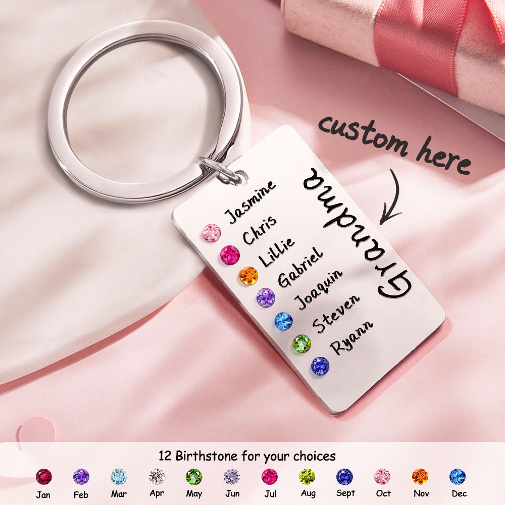Personalized Birthstone Keychain Gift for Mom Grandma - yournamenecklaceau