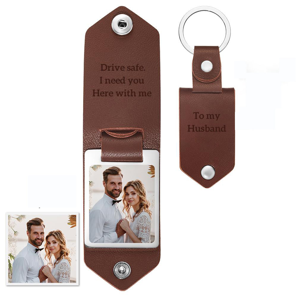 Personalized Leather Photo Keychains Custom Engraved Text Commemorative Keychain Father's Day Gifts