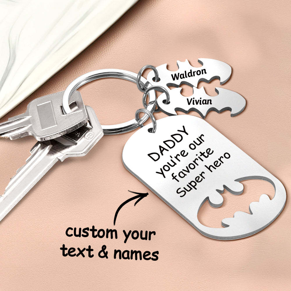 Personalized Superhero Daddy Keychain with Kids Names Gift for Father - yournamenecklaceau