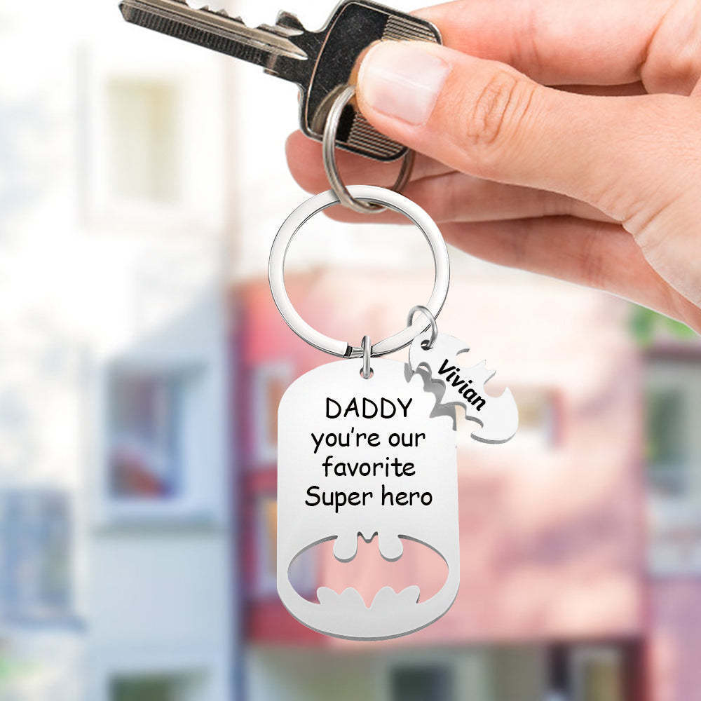 Personalized Superhero Daddy Keychain with Kids Names Gift for Father - yournamenecklaceau
