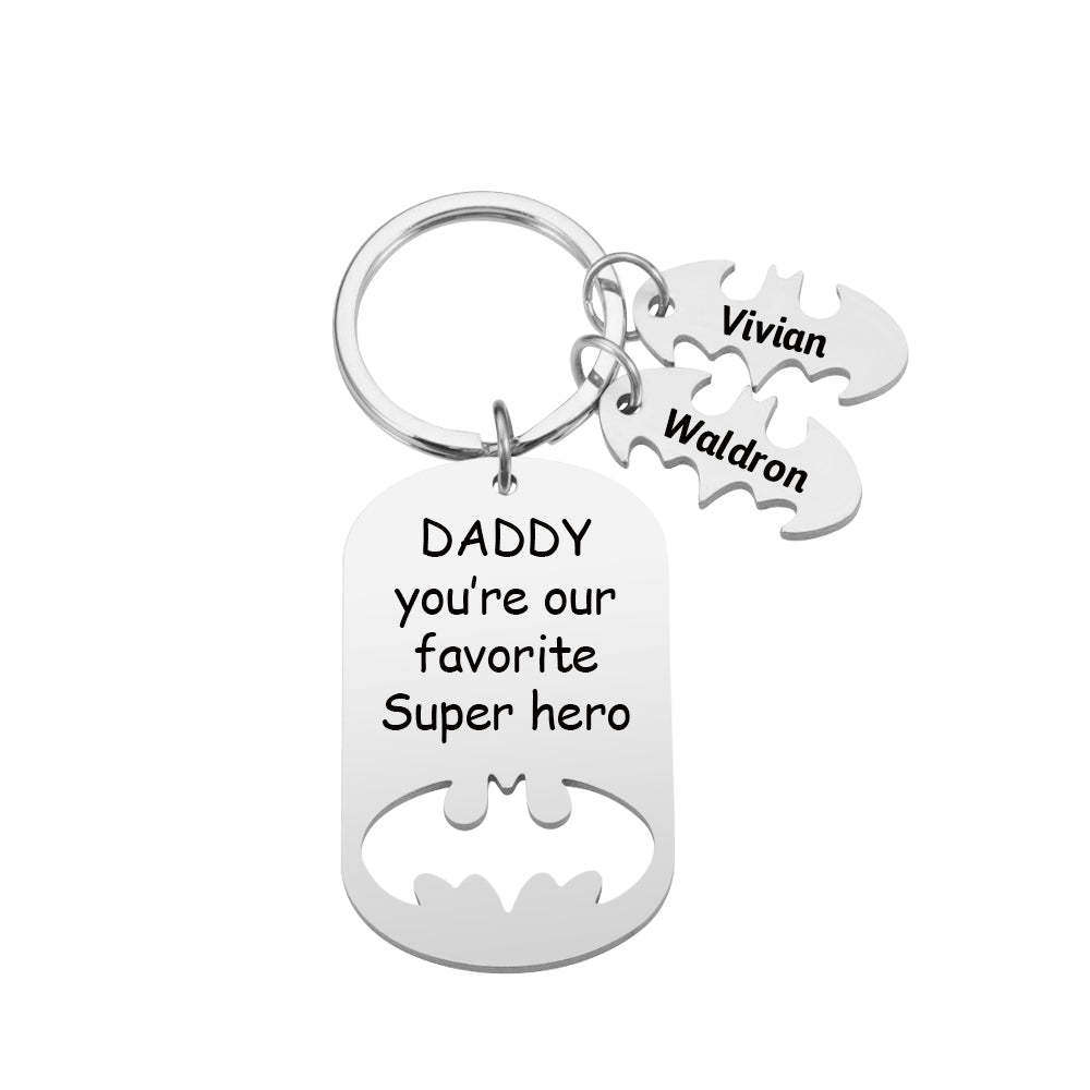 Personalized Superhero Daddy Keychain with Kids Names Gift for Father - yournamenecklaceau