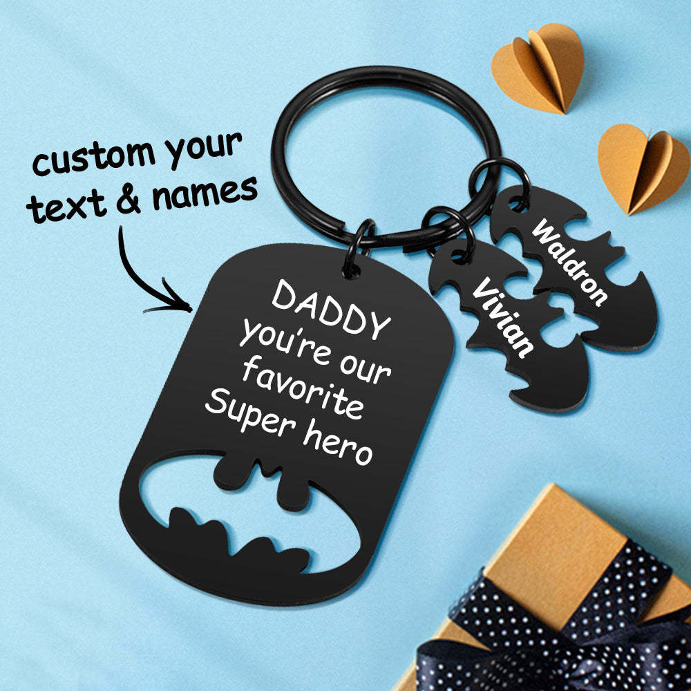 Personalized Superhero Daddy Keychain with Kids Names Gift for Father - yournamenecklaceau