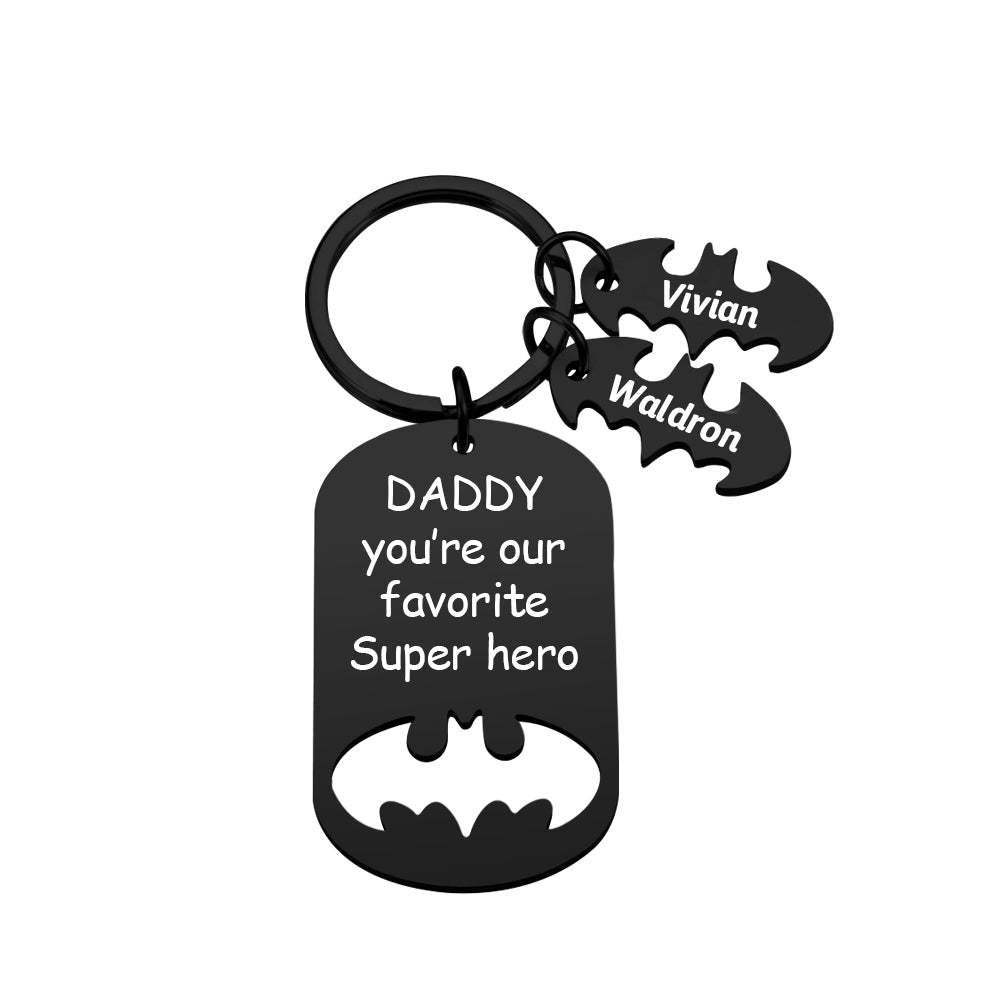 Personalized Superhero Daddy Keychain with Kids Names Gift for Father - yournamenecklaceau