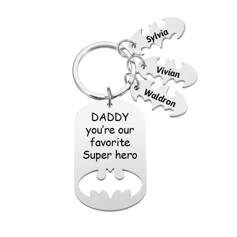 Personalized Superhero Daddy Keychain with Kids Names Gift for Father - yournamenecklaceau