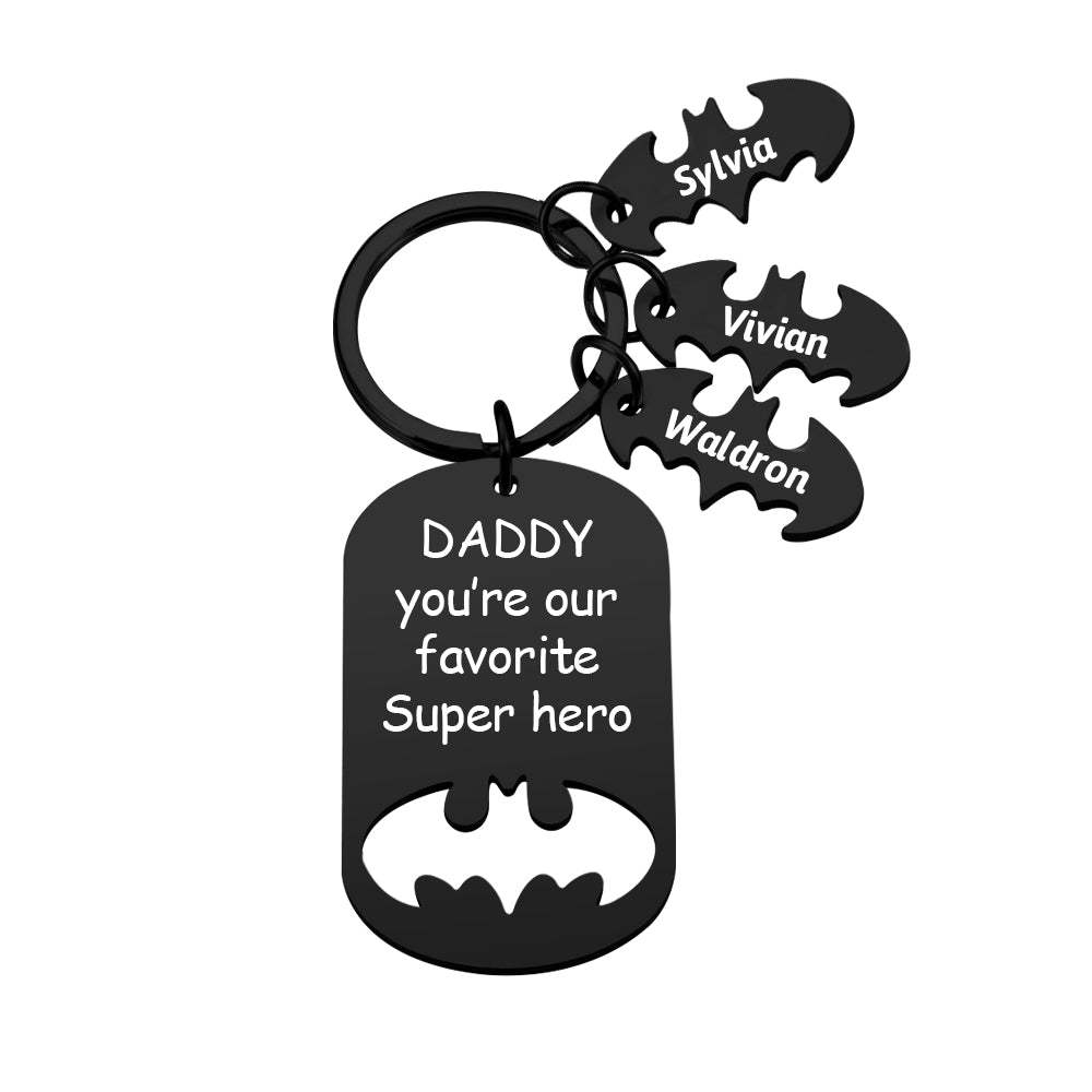 Personalized Superhero Daddy Keychain with Kids Names Gift for Father - yournamenecklaceau
