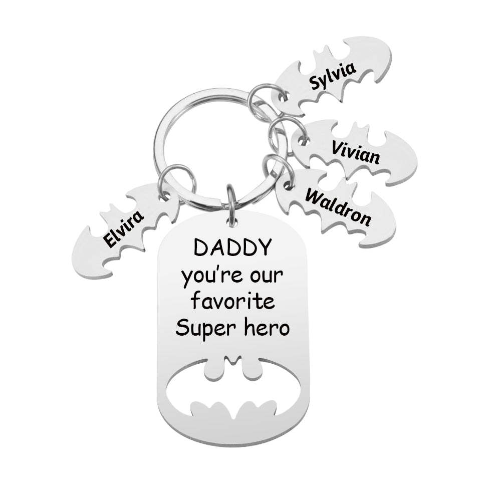 Personalized Superhero Daddy Keychain with Kids Names Gift for Father - yournamenecklaceau