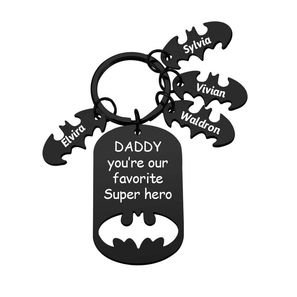 Personalized Superhero Daddy Keychain with Kids Names Gift for Father - yournamenecklaceau