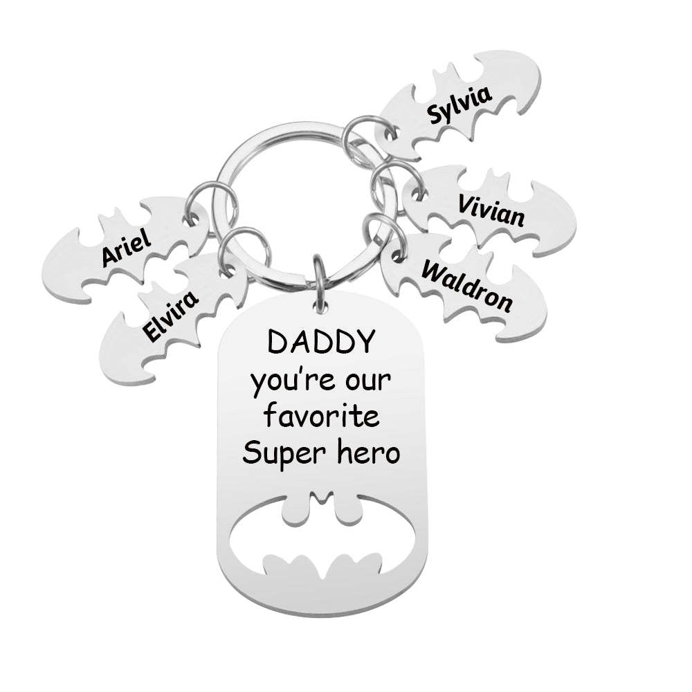 Personalized Superhero Daddy Keychain with Kids Names Gift for Father - yournamenecklaceau
