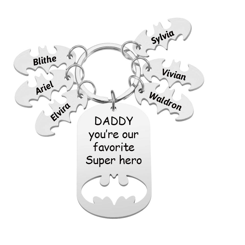 Personalized Superhero Daddy Keychain with Kids Names Gift for Father - yournamenecklaceau