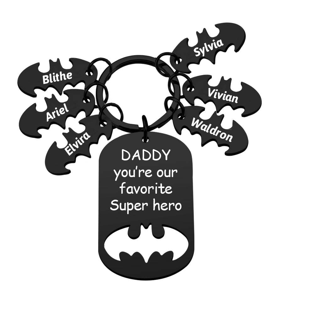 Personalized Superhero Daddy Keychain with Kids Names Gift for Father - yournamenecklaceau