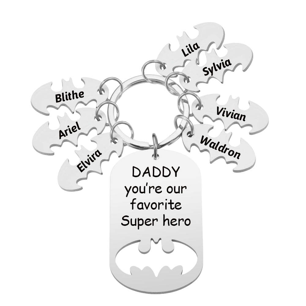 Personalized Superhero Daddy Keychain with Kids Names Gift for Father - yournamenecklaceau