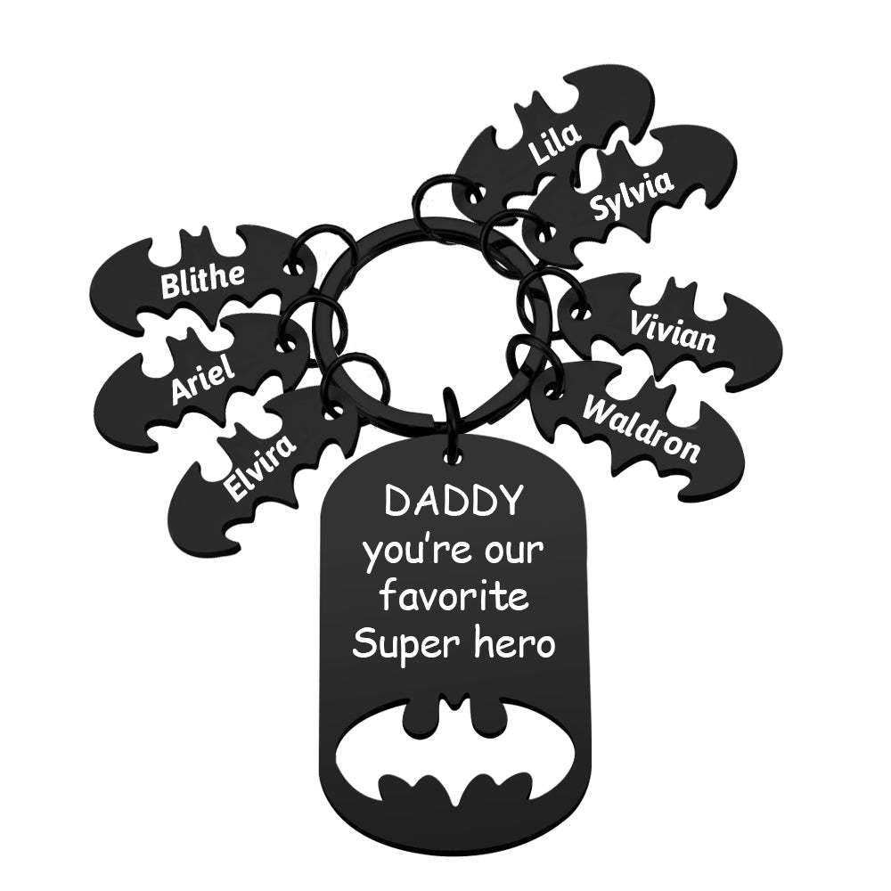 Personalized Superhero Daddy Keychain with Kids Names Gift for Father - yournamenecklaceau