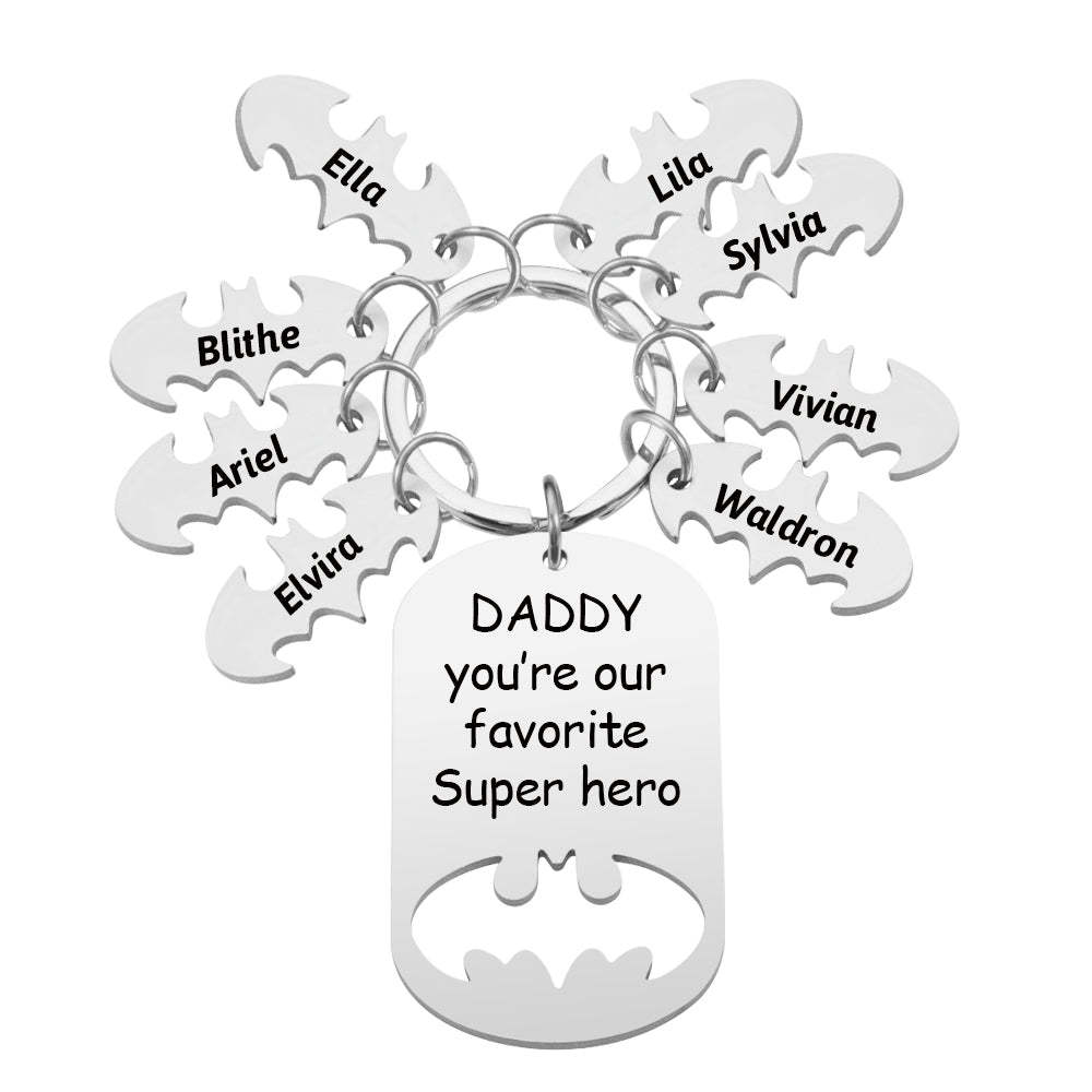 Personalized Superhero Daddy Keychain with Kids Names Gift for Father - yournamenecklaceau
