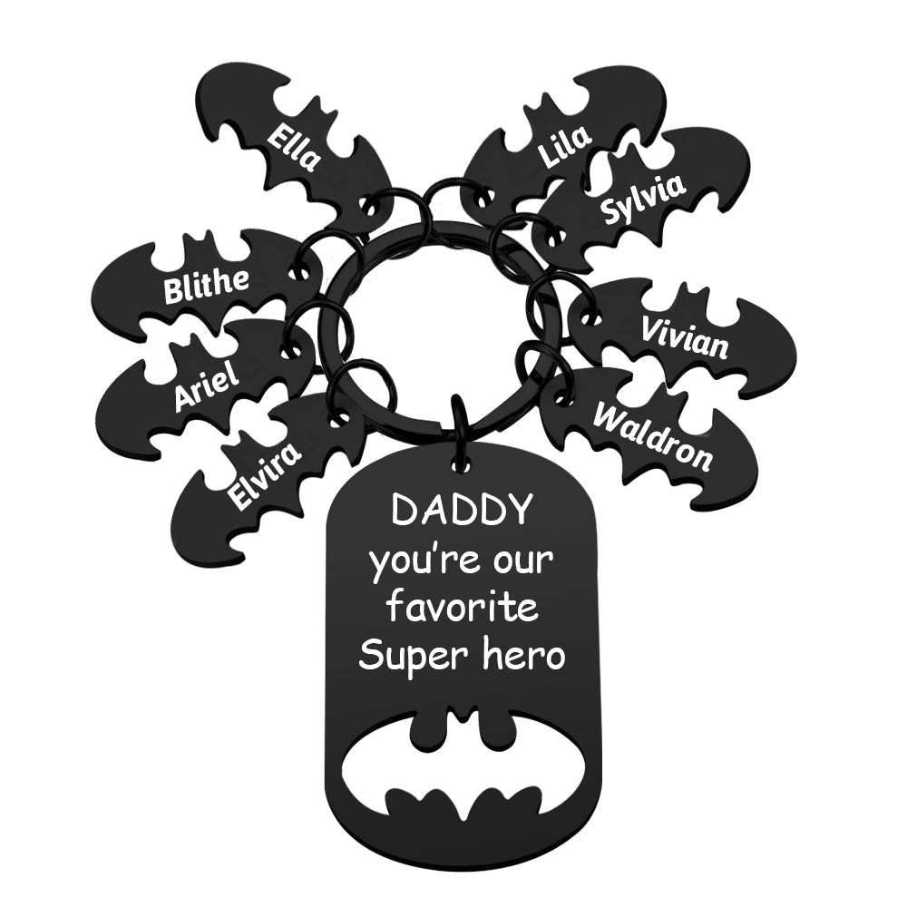 Personalized Superhero Daddy Keychain with Kids Names Gift for Father - yournamenecklaceau