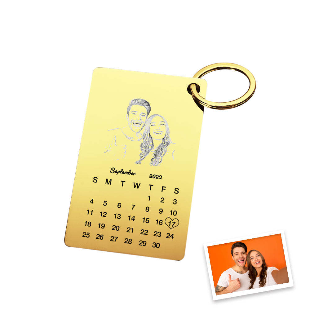 Custom Photo Engraved Keychain Calendar Keychain Personalized Keychain Wedding Anniversary Gift - yournamenecklaceau