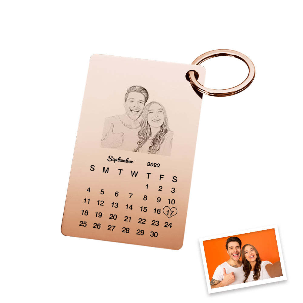 Custom Photo Engraved Keychain Calendar Keychain Personalized Keychain Wedding Anniversary Gift - yournamenecklaceau