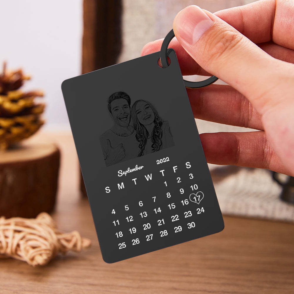 Custom Photo Engraved Keychain Calendar Keychain Personalized Keychain Wedding Anniversary Gift - yournamenecklaceau